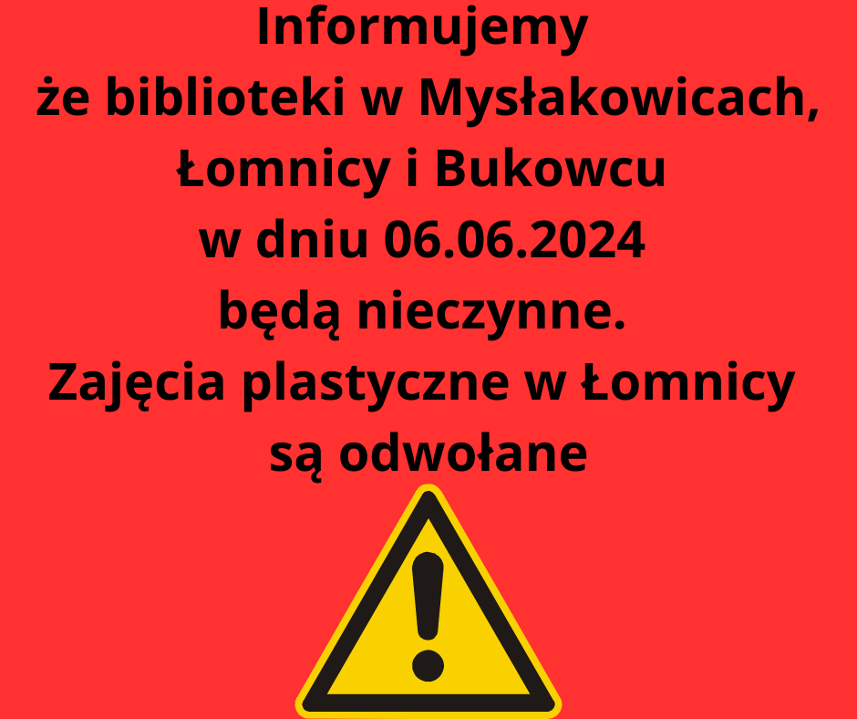 Informujemy że w dniach 19 i 20 marca biblioteka w Łomnicy jest nieczynna. 21 marca biblioteka będzie otwarta od godziny 130013